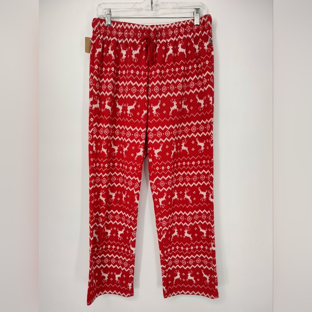 Eddie Bauer Pajamas Set Red and White Fleece Size Women's Medium